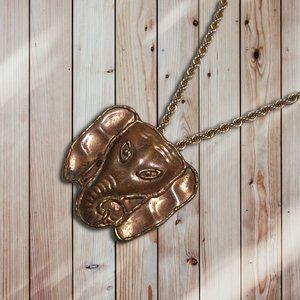 14K Gold Chain Elephant Necklace Handcrafted Hammered Copper Patina
